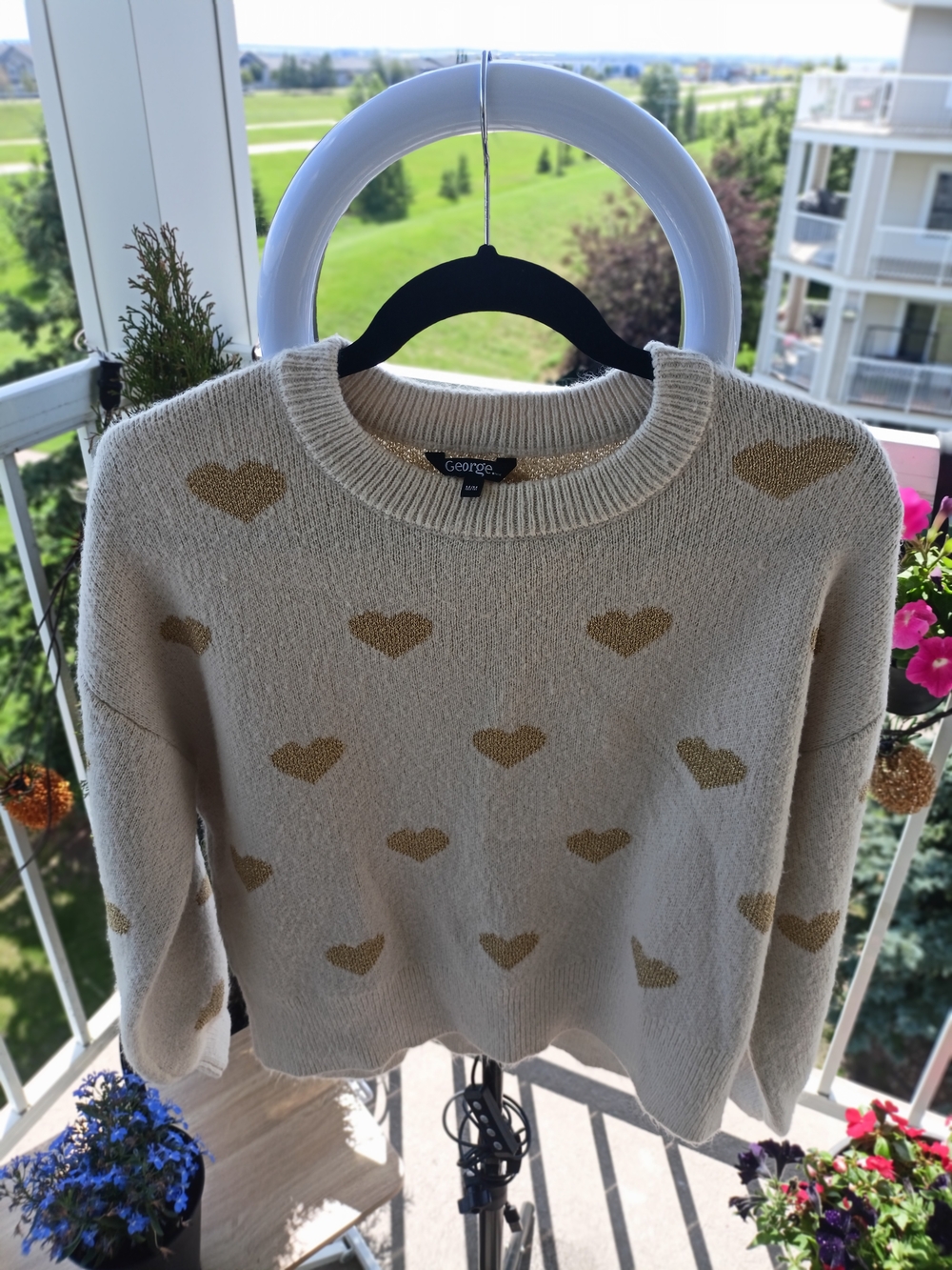 George Women's Cream Sweater with Gold Heart Pattern